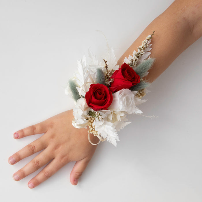 Red + White Rose Corsage