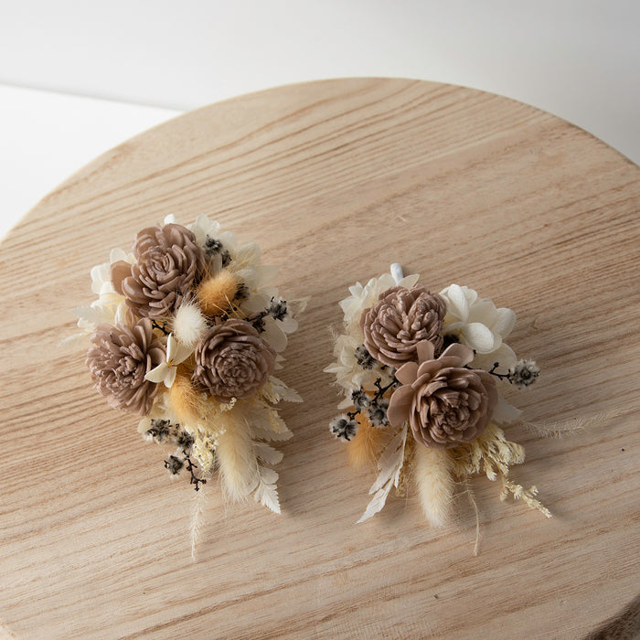 Handmade Nude Corsage + Buttonhole Set