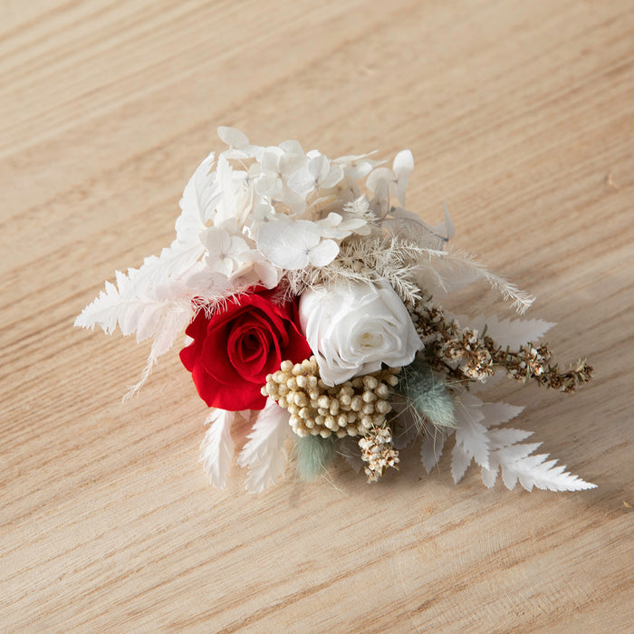 Red + White Rose Buttonhole