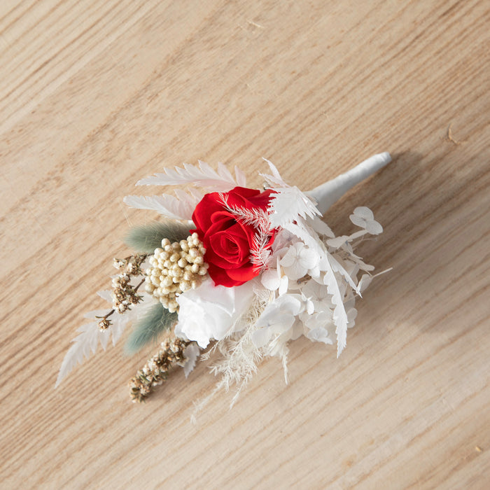 Red + White Rose Buttonhole