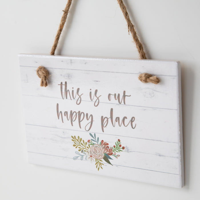 Happy Place Floral Hanging Wall Plaque