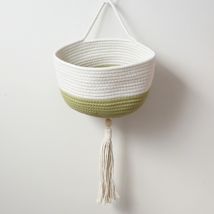 Hanging Planter in Olive + White Large