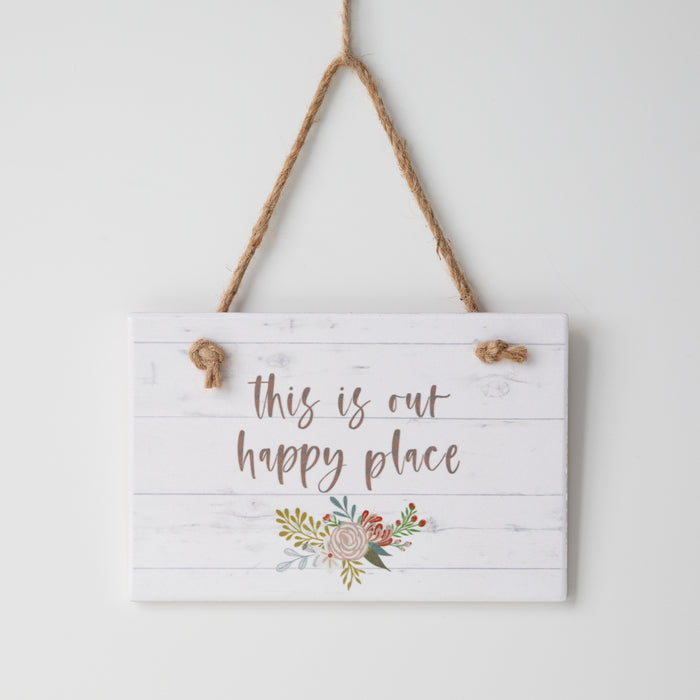 Happy Place Floral Hanging Wall Plaque