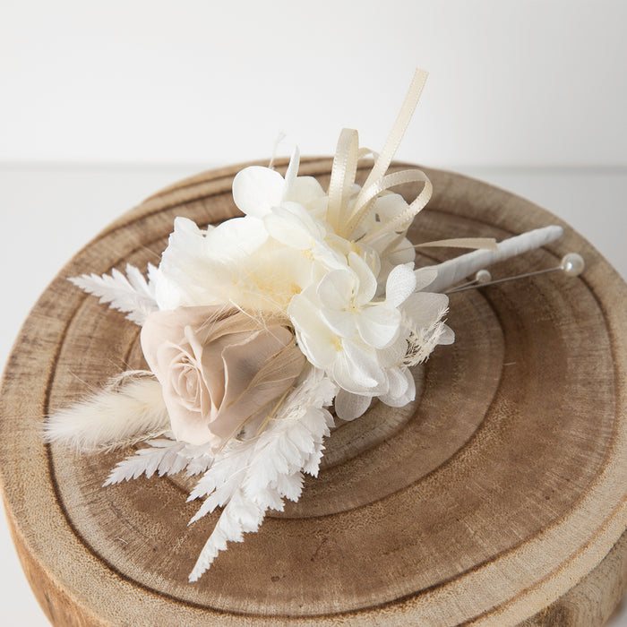 Dried Buttonhole Nude + White Rose